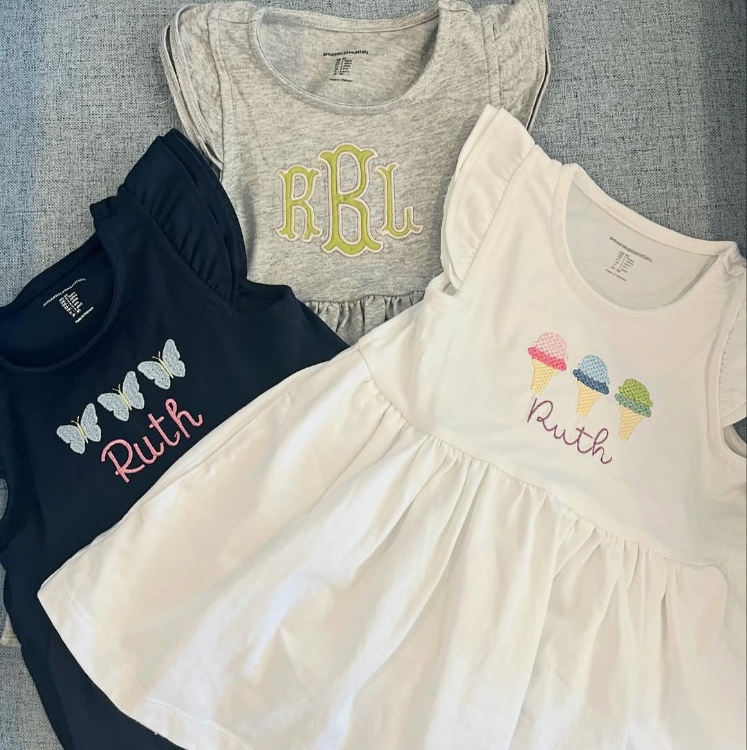 Personalized birthday bundle dresses with custom embroidery by Allie Anna Co.